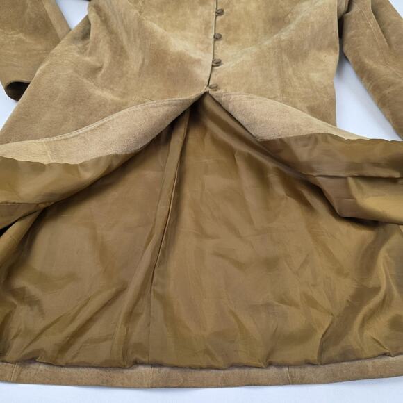 Margaret Godfrey Coat Womens 6 Tan Suede Leather Embroidered Floral Button Lined - Picture 9 of 11